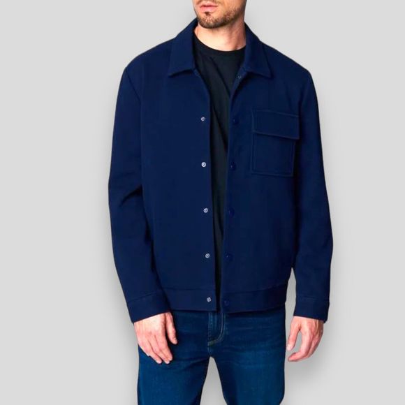 Blank NYC Jacket Men’s L Navy Blue Twill Shacket Snap Button Chest Pocket - Picture 9 of 16